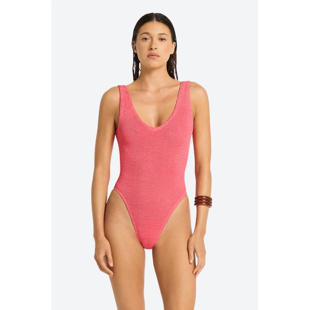 Bond-eye Authentic Crinkle One Piece Swimsuit Coral Pink Unsized Fits XS-L NWT